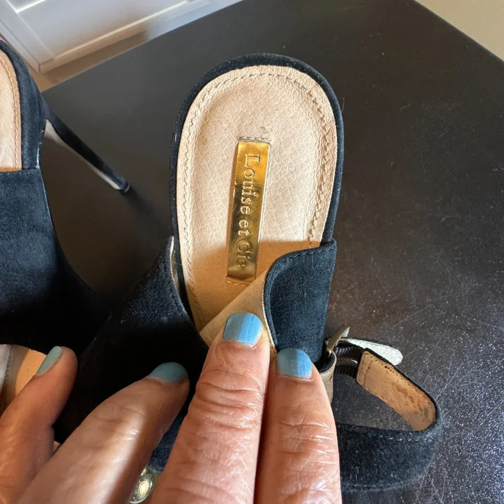 Louise Et Cie size 10 black suede sling back pumps with pearl details